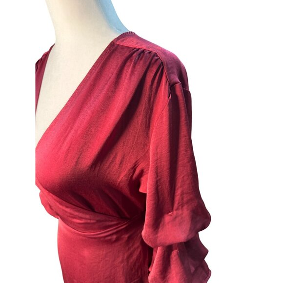 NEW Aakaa Burgundy Ruffle Wrap Maxi Holiday Dress M Long Gown Formal Evening - Picture 5 of 14